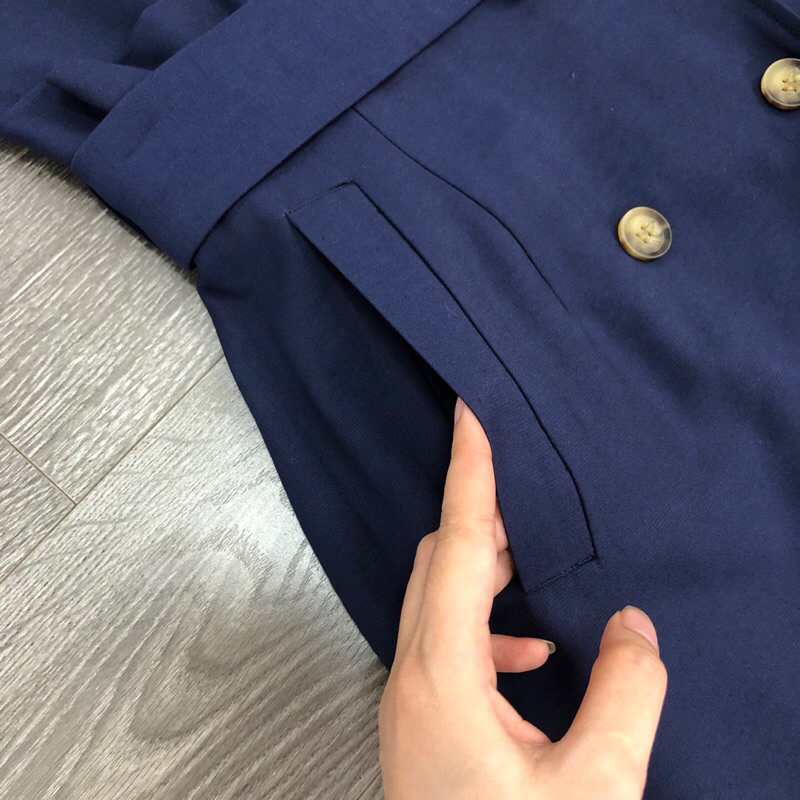 Đầm thiết kế xanh đen kèm đai