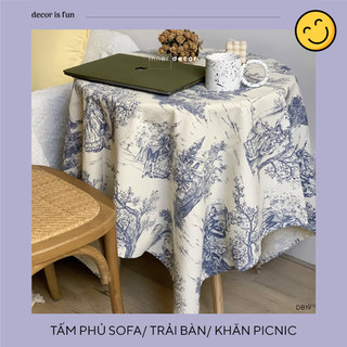Khăn trải bàn, khăn đi picnic, trải phủ sofa phong cách Pháp hoạ tiết rừng cây vintage