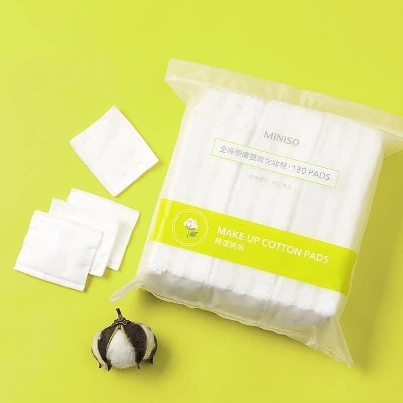 Bông Tẩy Trang Miniso, Bông Tẩy Trang Nhật Bản Túi Zip 180 Miếng, Bông Tẩy Trang Cotton 3 Lớp Siêu Dai