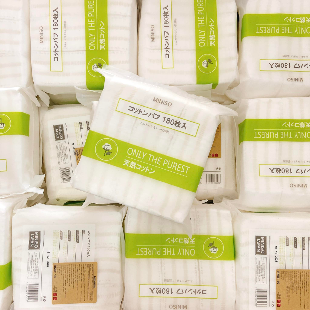 Bông Tẩy Trang Miniso, Bông Tẩy Trang Nhật Bản Túi Zip 180 Miếng, Bông Tẩy Trang Cotton 3 Lớp Siêu Dai