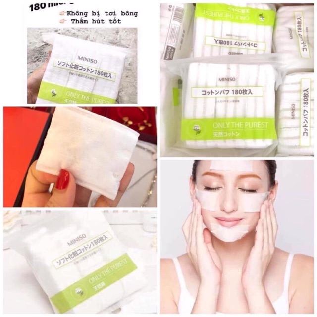 Bông Tẩy Trang Miniso, Bông Tẩy Trang Nhật Bản Túi Zip 180 Miếng, Bông Tẩy Trang Cotton 3 Lớp Siêu Dai