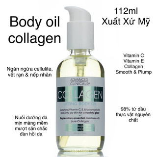 Dầu dưỡng thể Collagen oil : Vitamin C, Vitamin E cho cổ, decollete, cánh tay trên, đùi advanced clinicals