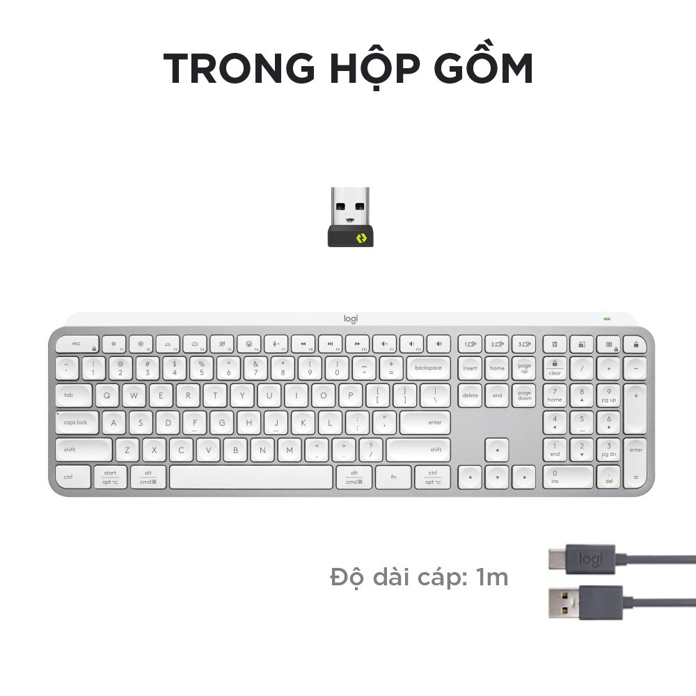 Bàn phím không dây Logitech MX Keys S - Low Profile yên tĩnh, Đèn nền, Bluetooth, Sạc USB-C - Bảo Hành Chính Hãng