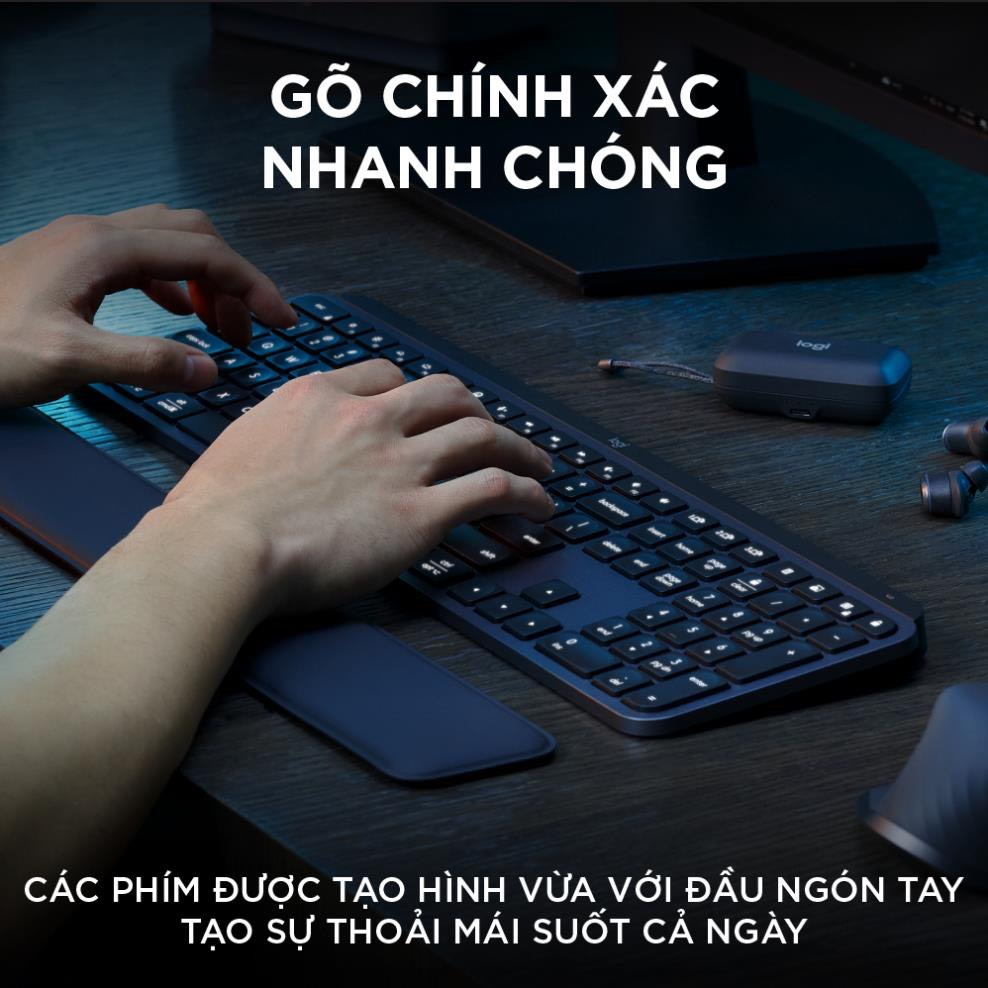 Bàn phím không dây Logitech MX Keys S - Low Profile yên tĩnh, Đèn nền, Bluetooth, Sạc USB-C - Bảo Hành Chính Hãng