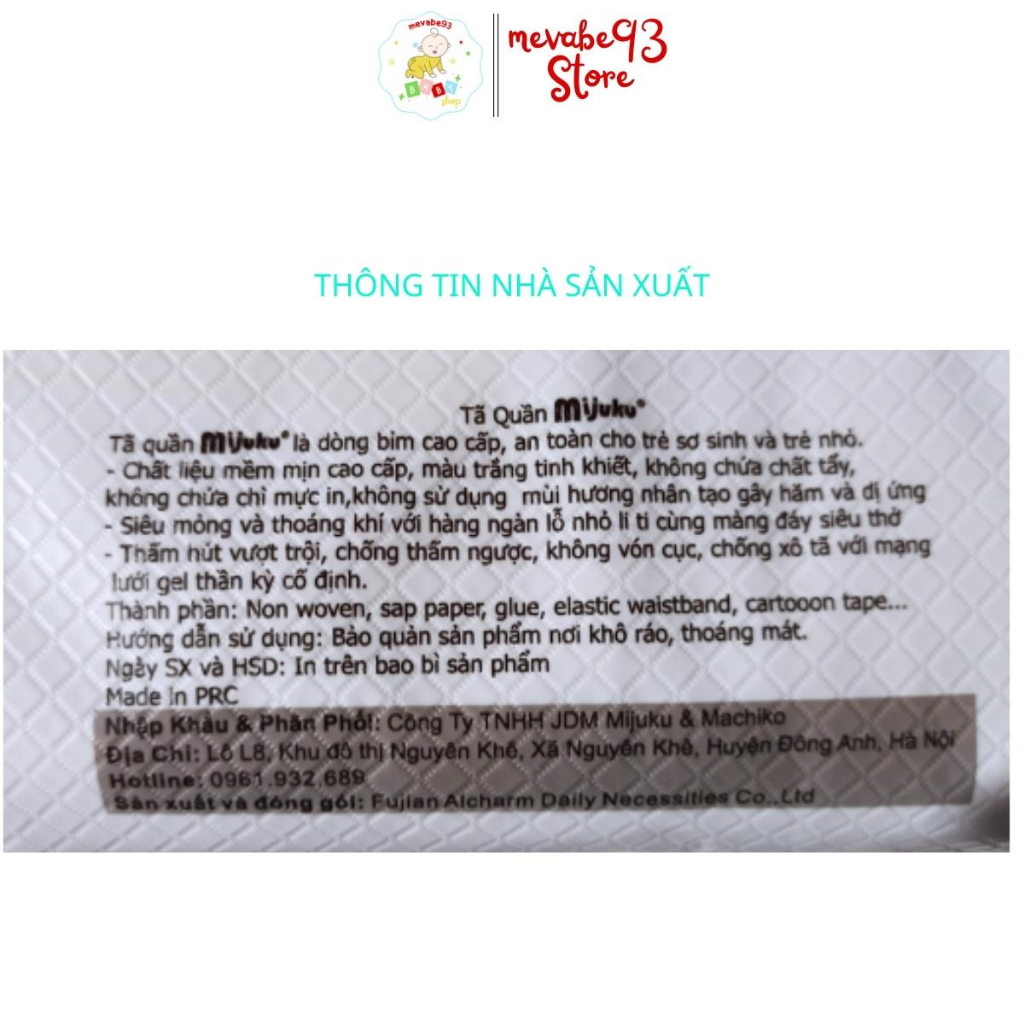 Bỉm Quần Mijuku Nội Địa Trung M50/L50/XL50/XXL50