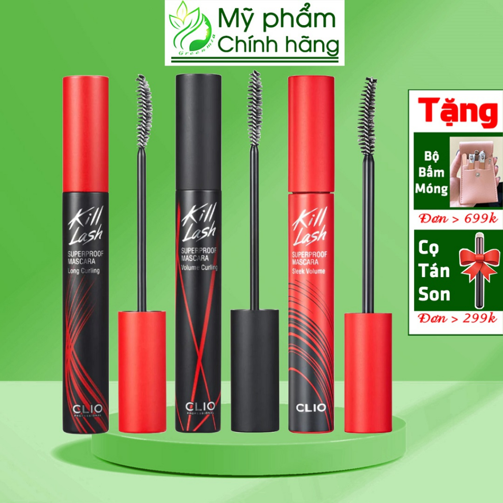 Mascara Chuốt Mi Clio Làm Cong Mi Chống Trôi Clio Kill Lash Superproof Mascara 7G 01 Long 02 Volume Curling