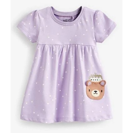 D65905 Đầm màu tím in hình con gấu