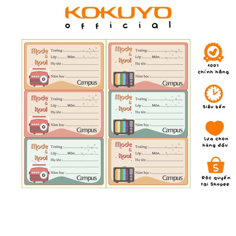 Tập nhãn vở campus kids/foods/doremon/mode&kool