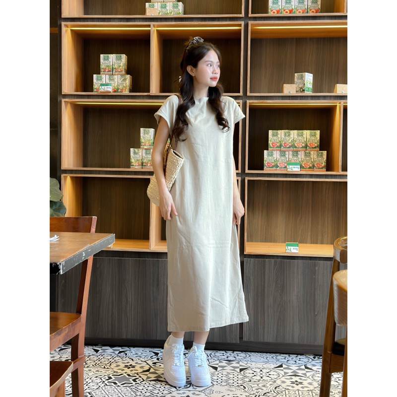 Đầm Thun - 1339 - Trơn - Xẻ Giữa Sau - Tay Cộc