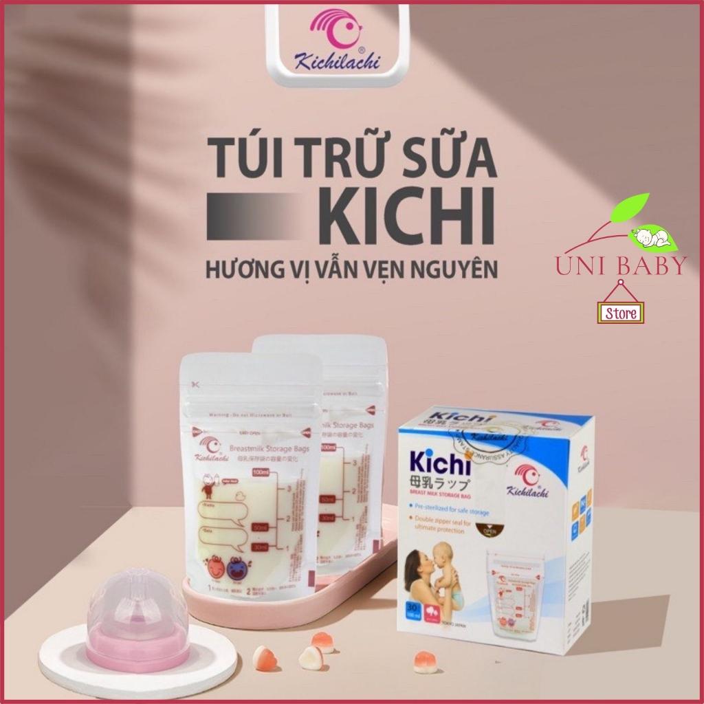 Túi trữ sữa Kichilachi 100ml - cảm biến nhiệt độ, có khóa zip, chắc chắn chống rò rỉ - shop Uni Baby