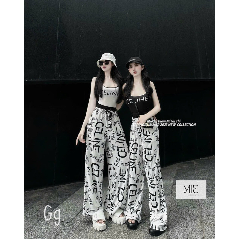 set áo ba lỗ cê lin quần suông chữ mảnh cực hót trend