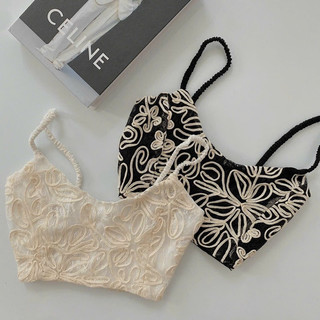 Áo 2 dây croptop phối ren hoa - A0U