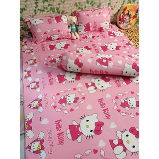Bộ ga thun hq hello kitty hồng