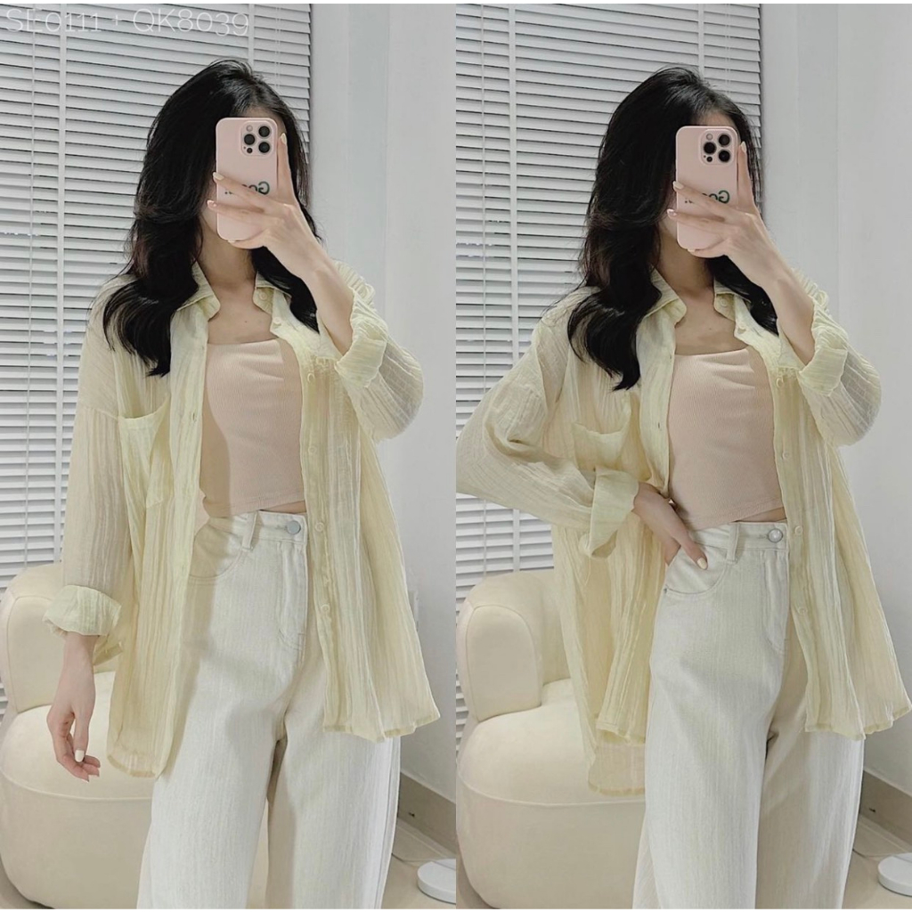 Áo sơ mi voan kèm áo hai dây kiểu Hàn Quốc 247plus - Aovoankem2s484_P4K11