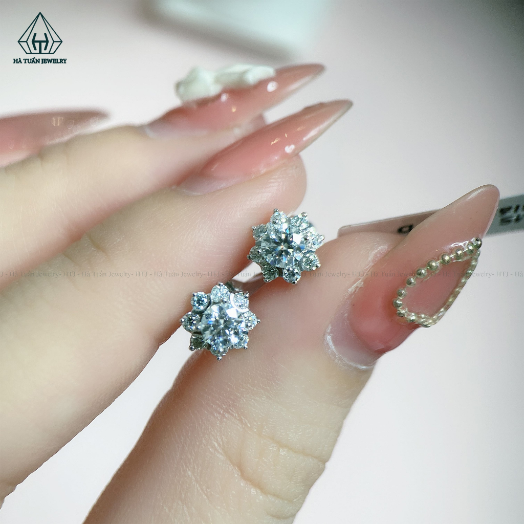 Bông tai Bạc hoa đá FULL Moissanite 4mm EX035