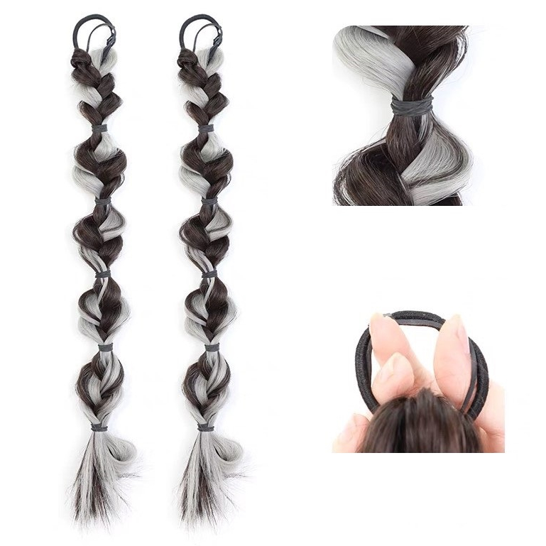 Tóc giả thắt bím tết highlight MIX HỒNG  dành cho nữ giá 1 bên