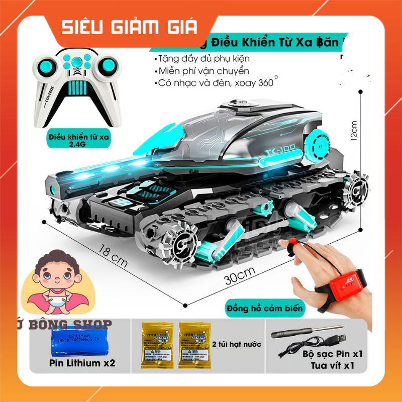 Xe Tăng Điều Khiển Từ Xa Phóng Bi Nước, Xe Tăng Đồ Chơi Có Nhạc Và Đèn, Tặng Đầy Đủ Phụ Kiên, Sạc Pin Nhanh