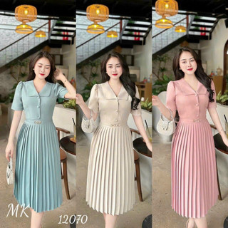 Đầm váy dự tiệc cổ bẻ váy xếp li sang chảnh thời thượng cho nữ Thường Ngày công sở size M,L,XL,XXL