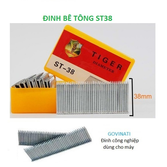 Đinh bê tông ST38, hiệu TIGER hình con hổ, hộp 646 cây đinh, ghim đóng tường st38
