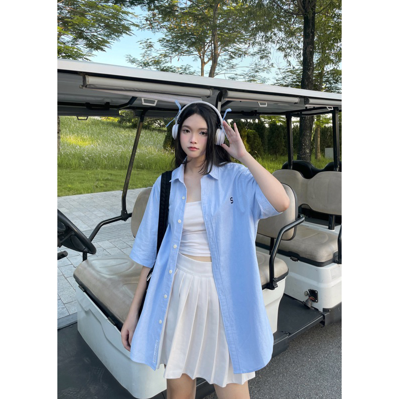 Áo sơ mi ngắn tay Silence Standard Eco Oxford logo S/basic