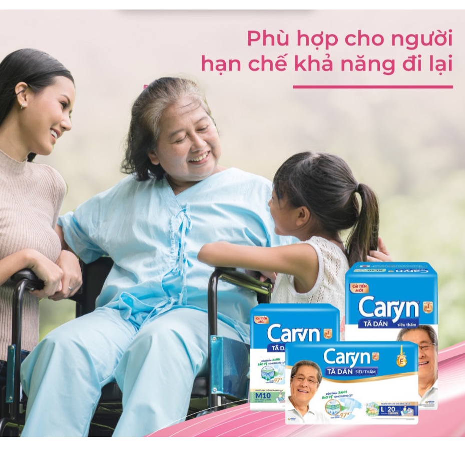 Tã dán người lớn Caryn bỉm dán gói L10 L20 M10 XL10 XL20 Lõi bông cao cấp thấm hút mỏng nhẹ, cho bề mặt luôn khô thoáng