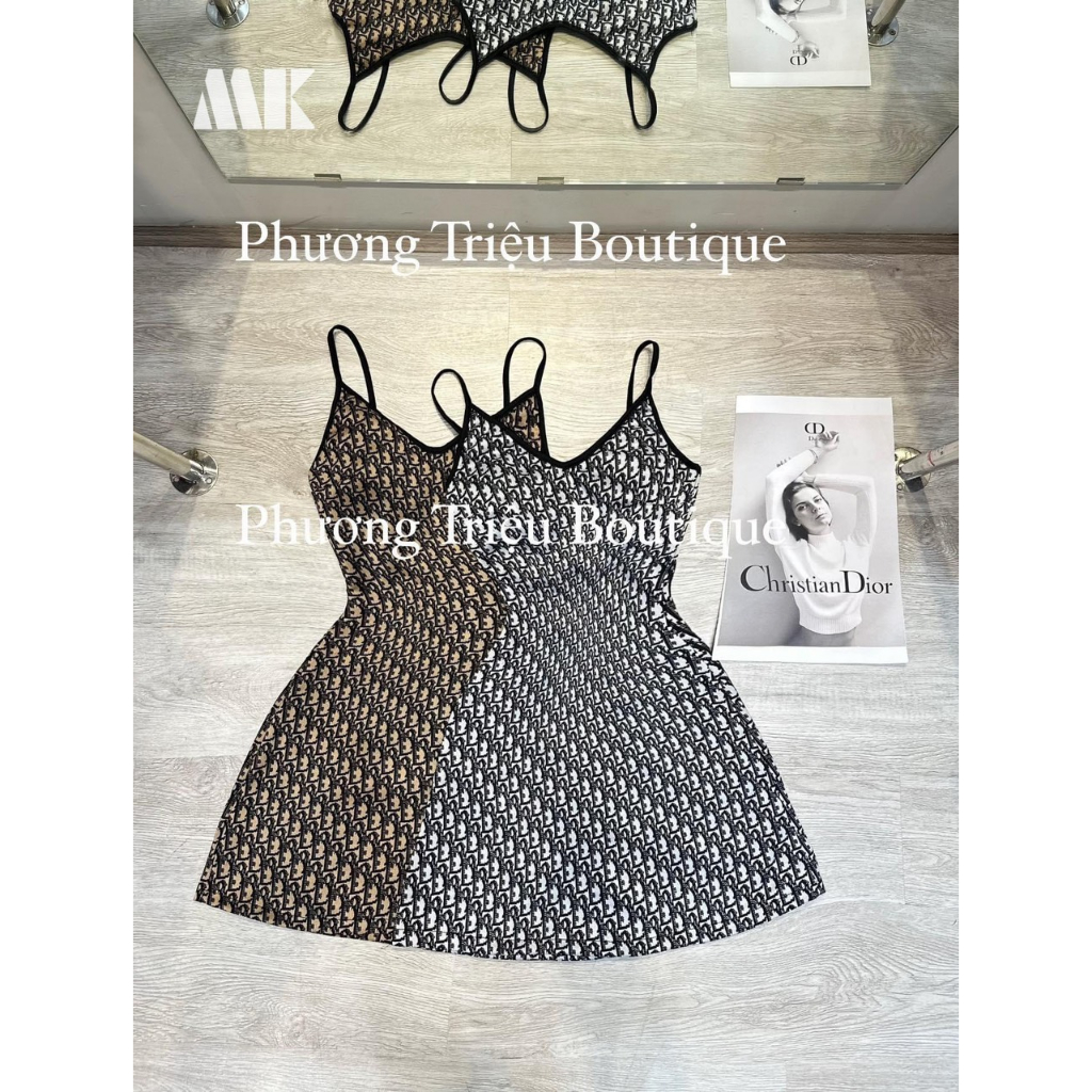 đầm dáng ngắn xòe nhẹ tôn dáng 2 dây cổ tim chữ hiệu