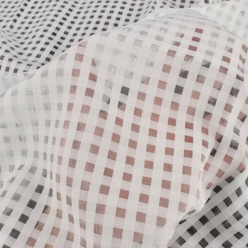 1M Vải Voan Organza Hoạ Tiết Caro May Váy Áo Kèm Vải Lót Lụa