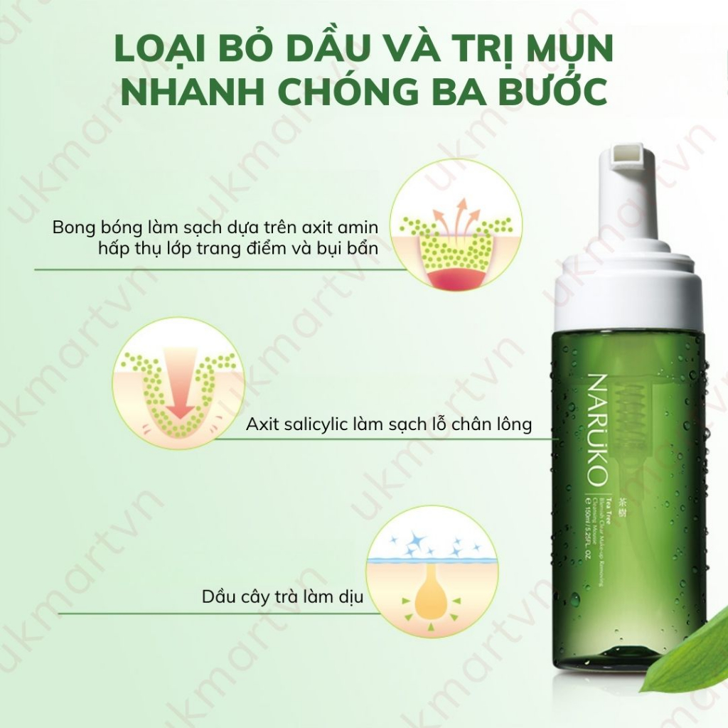 Nước Tẩy Trang Dạng Bọt Naruko Tràm Trà Tea Tree Blemish Clear Makeup Removing Cleansing Mousse 150 ml