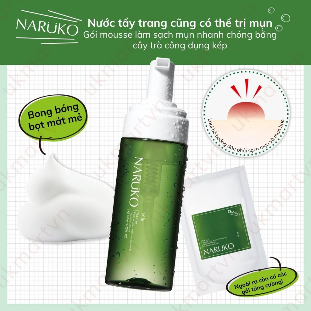 Nước Tẩy Trang Dạng Bọt Naruko Tràm Trà Tea Tree Blemish Clear Makeup Removing Cleansing Mousse 150 ml
