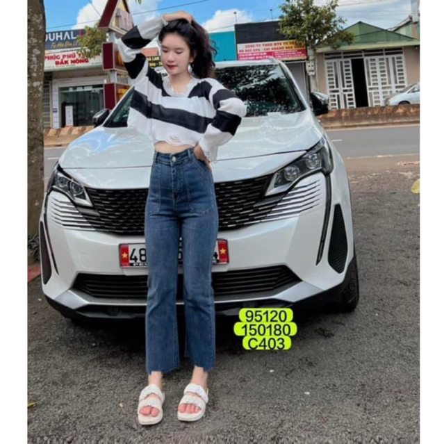 Set Jeans dài ống đứng túi đắp xđ + áo len sọc QC