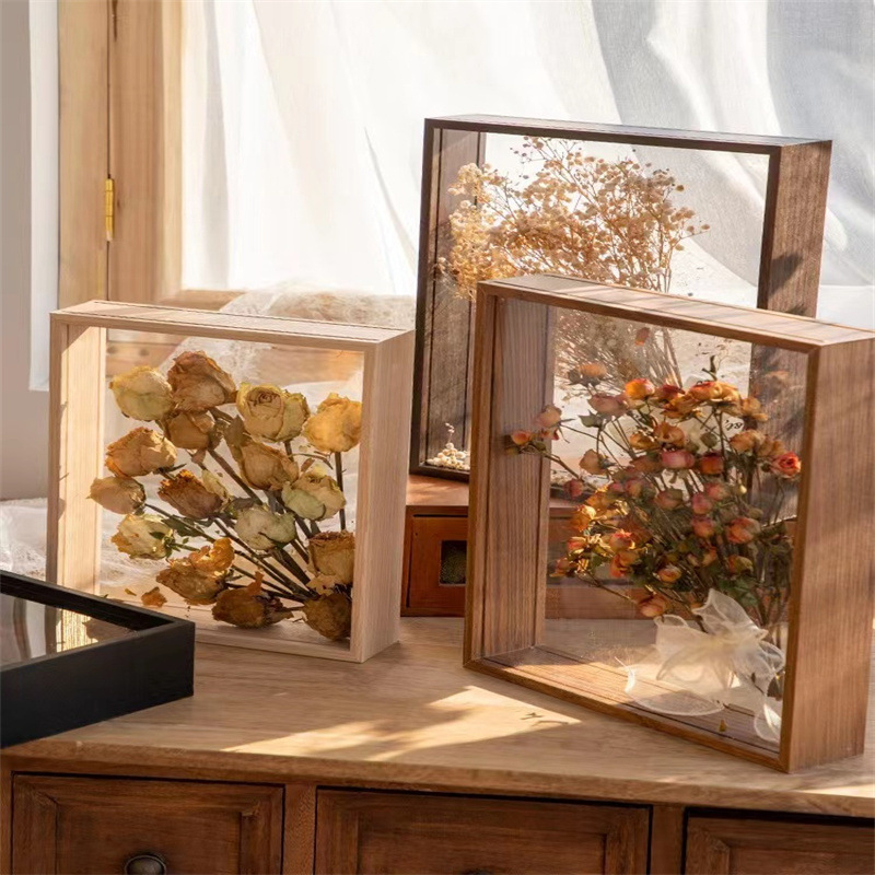 Khung ảnh gỗ decor trang trí hoa khô, 2 mặt Mica trong suốt Làm tranh handmade độc đáo | Thiết kế size theo yêu cầu