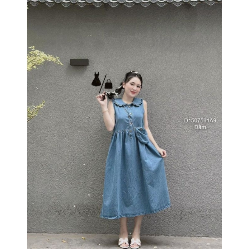 Đầm mốc suông tay ngắn kiểu ngực 2 túi nắp cổ bẻ gài nút kèm túi!