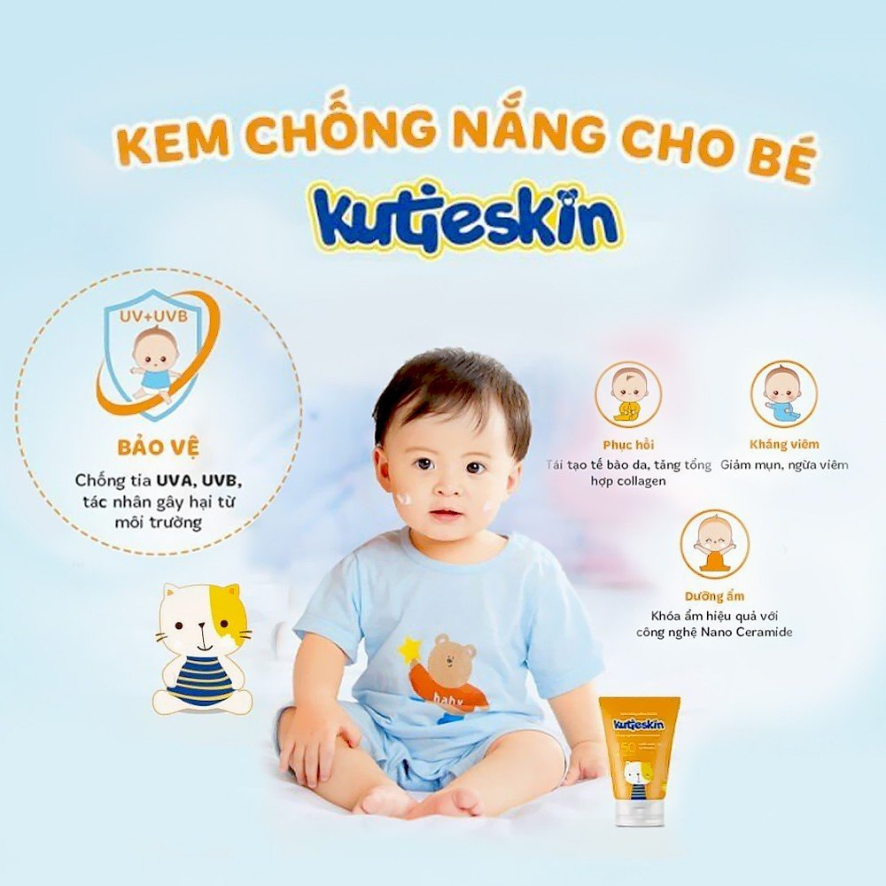 Kem chống nắng Kutieskin cho bé giúp dưỡng ẩm, bảo vệ da bé dưới tác hại của các tia UV (Tuýp 30g)