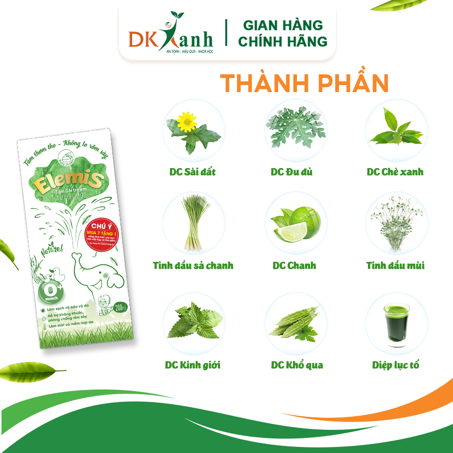 Combo 12 chai tắm bé Elemis 200ml (hàng đã tích điểm) - DK Pharma - Tặng 1 chai Elemis 500ml