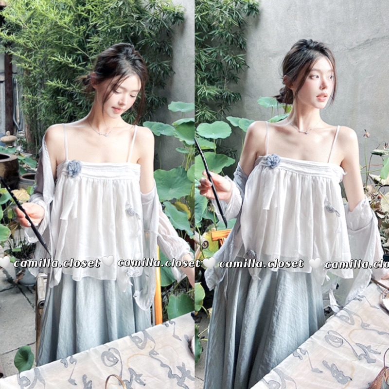 |𝗢𝗥𝗗𝗘𝗥| Set áo và váy hán phục cổ dịu dàng dành cho nữ