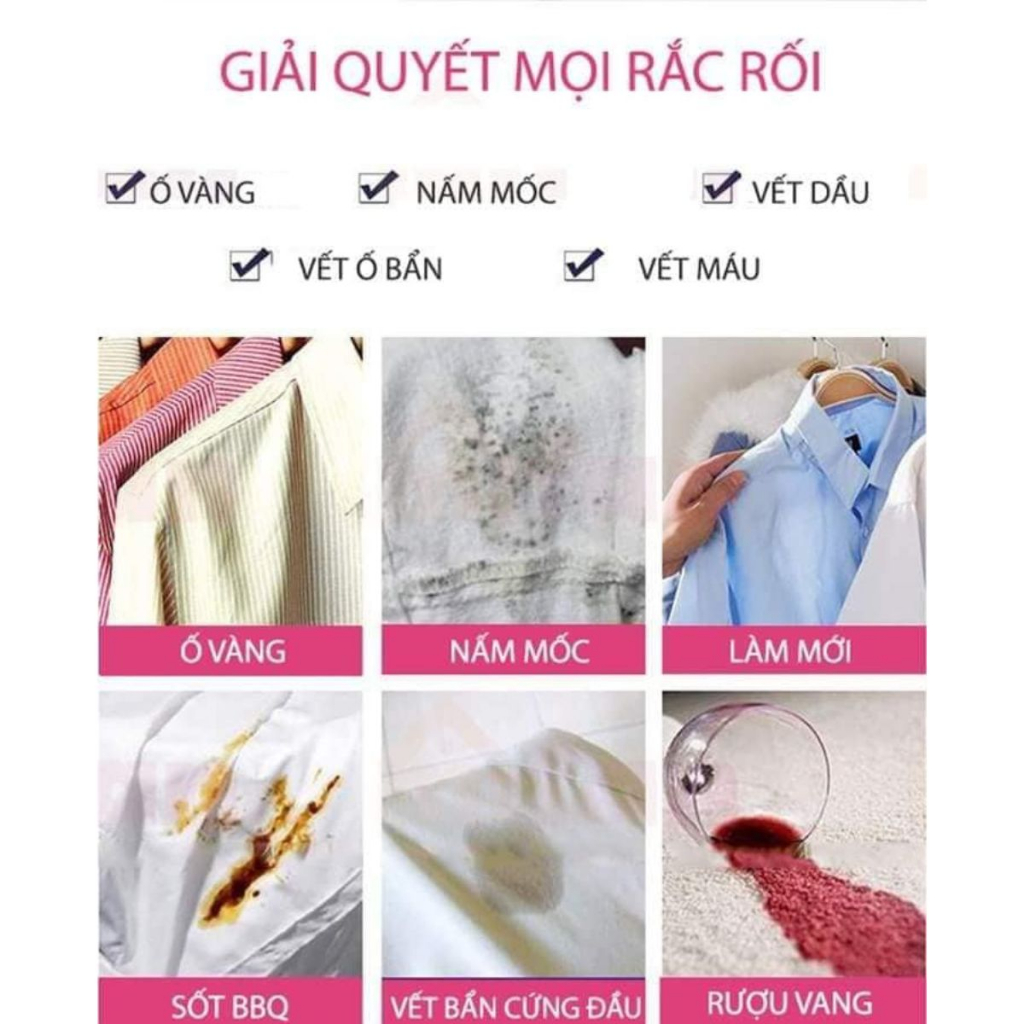 Tẩy Mốc Giày Dép Tẩy Mốc Quần Áo Màu Áo Trắng Nước Tẩy Quần Áo Thâm Kim Ố Vàng Không Mùi Hôi Không Bay Màu