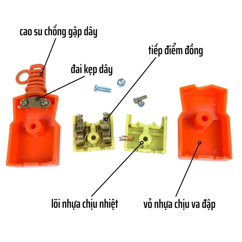 Phích Âm Công Ngiệp Chính Hãng VINAMAX Màu Cam-Siêu Chịu Tải 4000W-Nhựa ABS Chống Cháy,Chống Va Đập