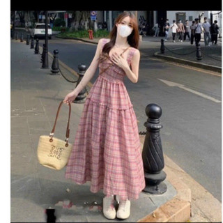 [Ảnh Thật] Đầm dây caro nơ