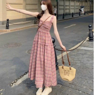 [Ảnh Thật] Đầm dây caro nơ