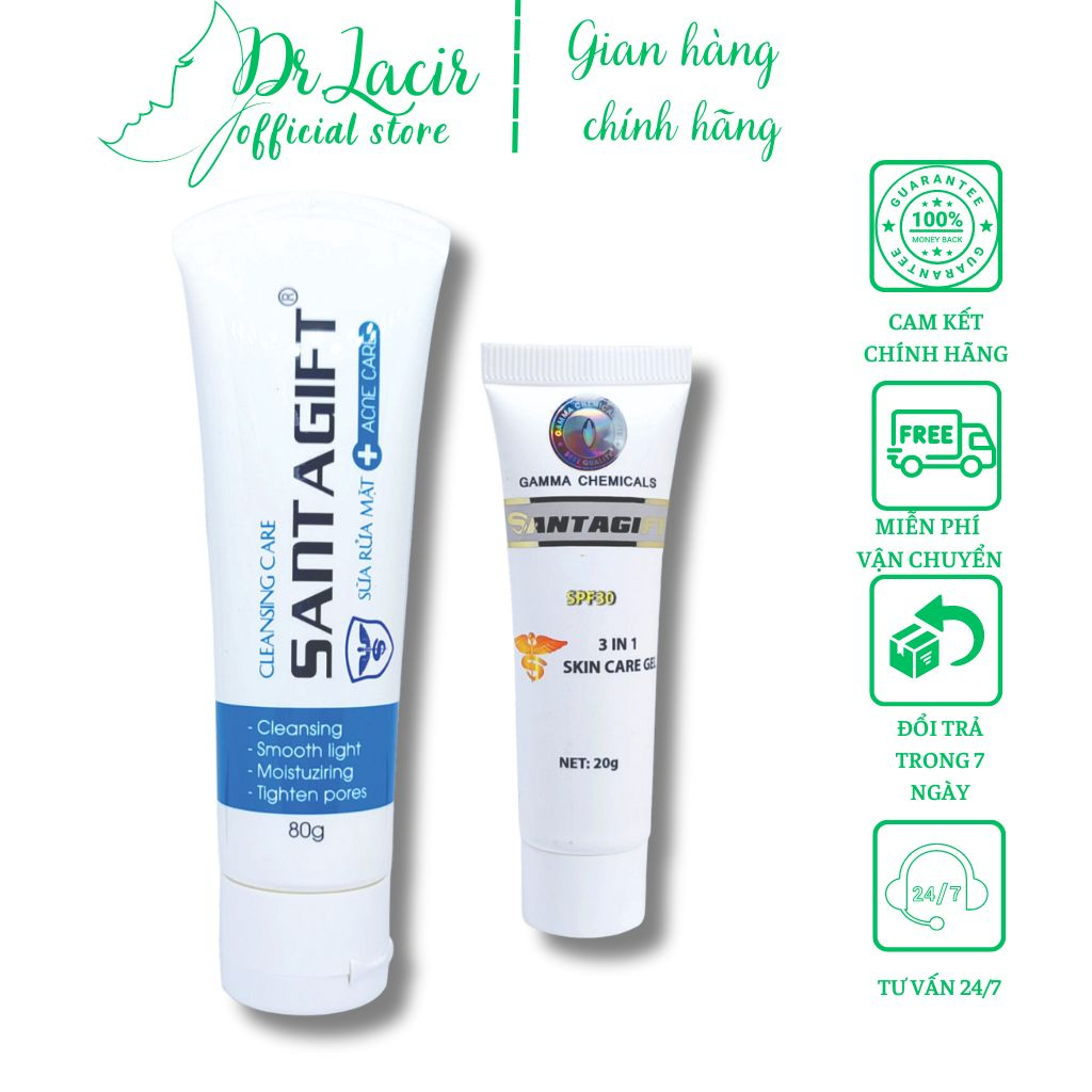 Combo Sữa Rửa Mặt và Kem Mụn SANTAGIFT 80g và 20g