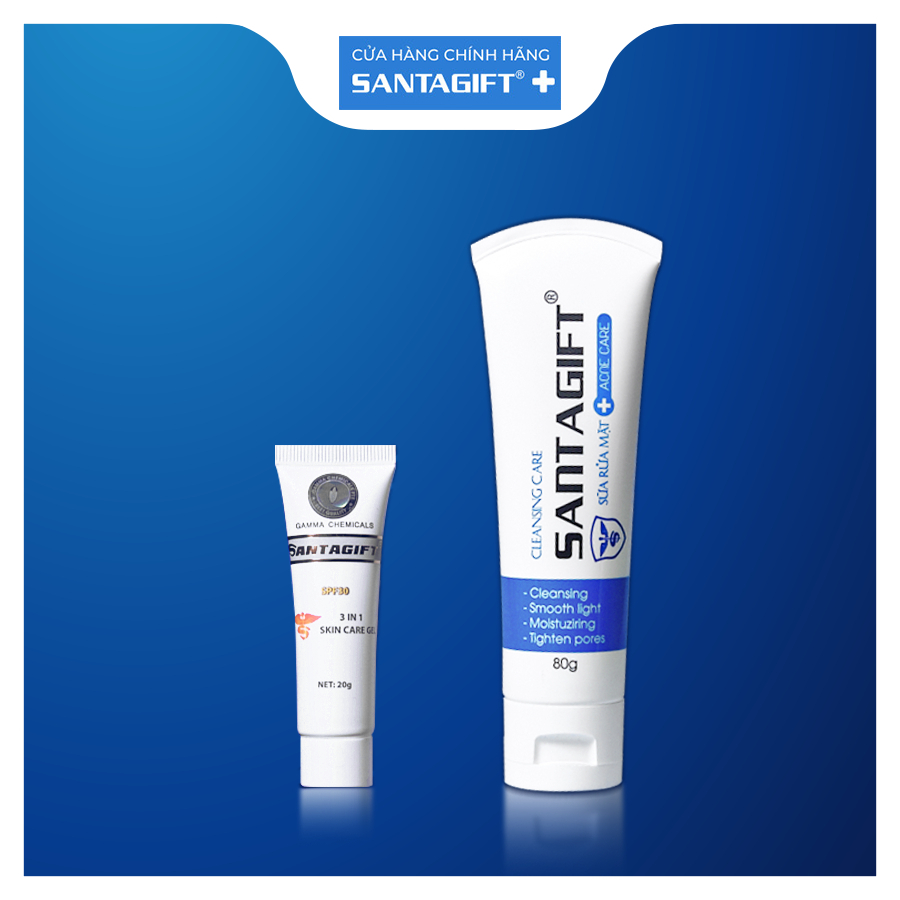 Combo Sữa Rửa Mặt và Kem Mụn SANTAGIFT 80g và 20g