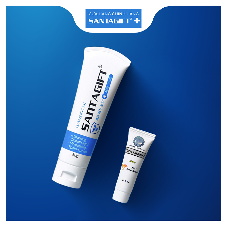Combo Sữa Rửa Mặt và Kem Mụn SANTAGIFT 80g và 20g
