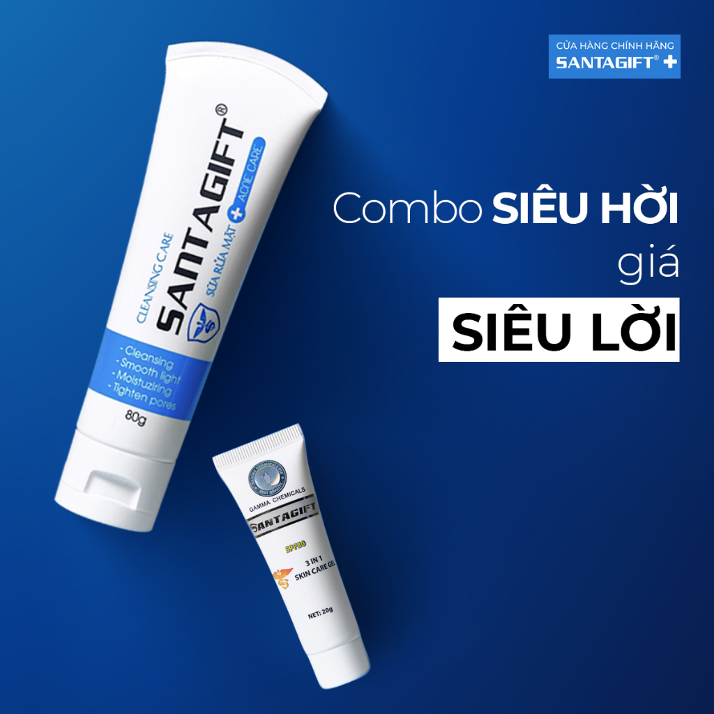 Combo Sữa Rửa Mặt và Kem Mụn SANTAGIFT 80g và 20g