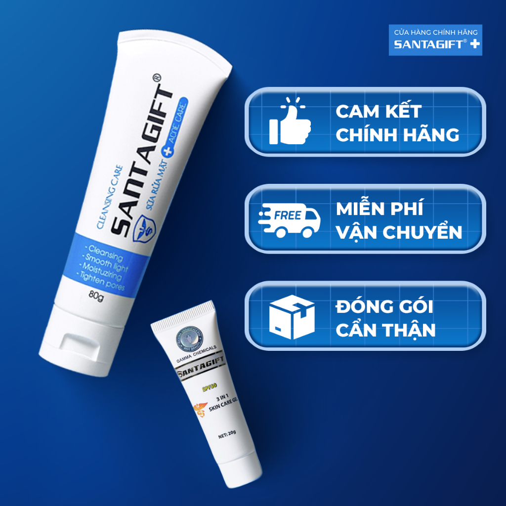 Combo Sữa Rửa Mặt và Kem Mụn SANTAGIFT 80g và 20g