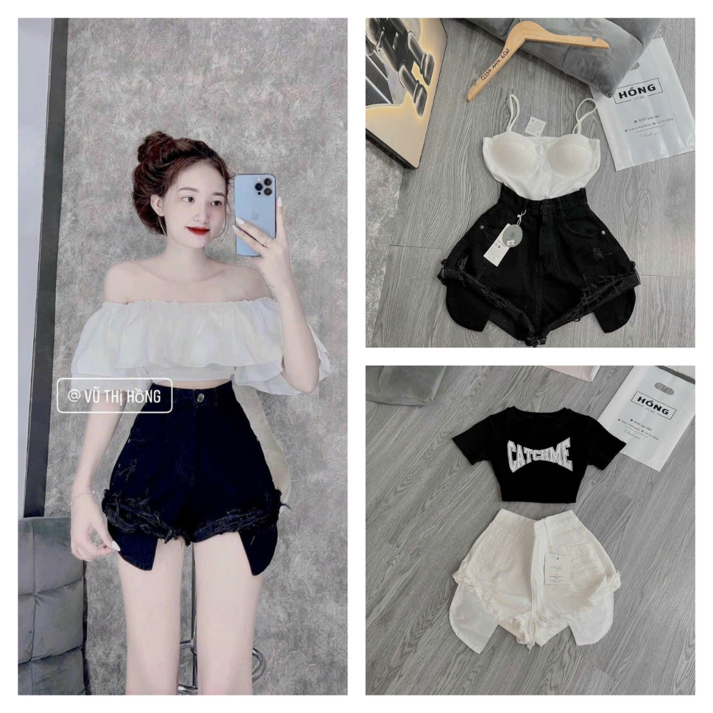 Quần Short Jeans Nữ , Quần Đùi Nữ  Túi Lòi Tua Rua Chất Dày Dặn Phong Cách Âu Mỹ Quyến Rũ