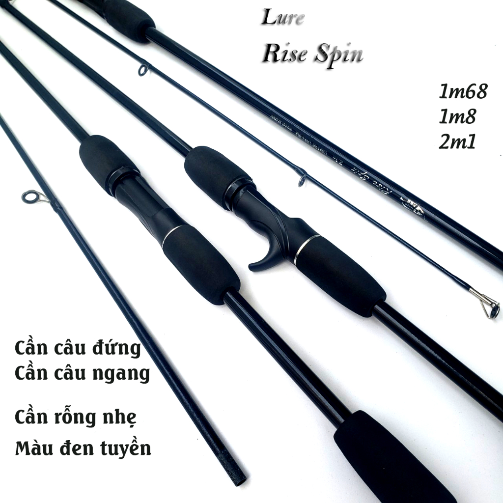 Cần câu máy, cần câu lure giá rẻ, cần câu cá Rise Spin sói đen chất liệu cacbon cao cấp độ dài da dạng tải được 5-7kg