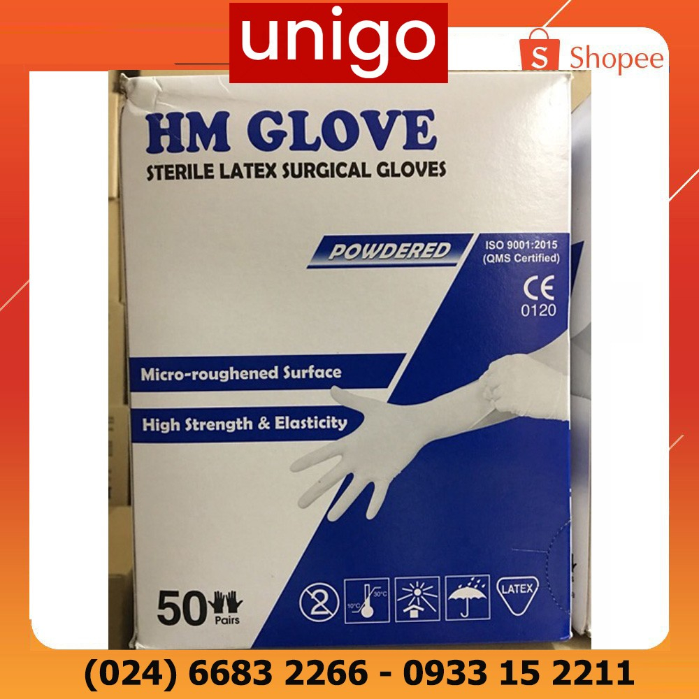 Hộp 50 đôi Găng tay phẫu thuật tiệt trùng HM Glove (6.5; 7.0;7.5) - Bao tay phẫu thuật