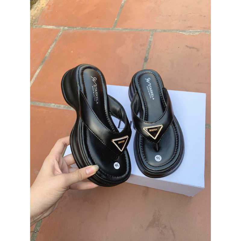 Dép Kẹp nữ Đế Cao Nữ Phiên Bản Hàn Quốc Mùa Hè Dày Đế Kim Loại Tam Giác