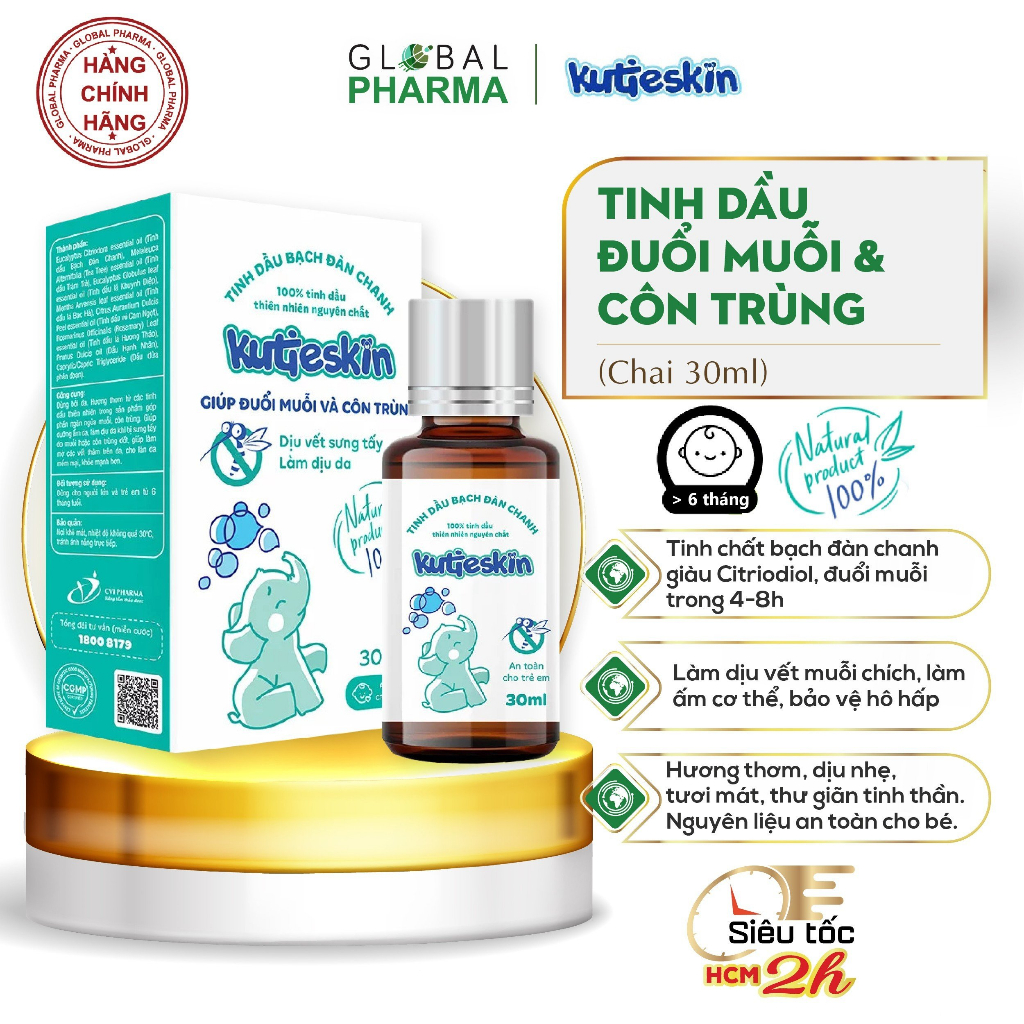 Tinh dầu Bạch đàn chanh Kutieskin - đuổi muỗi, côn trùng, làm nhanh dịu, lành vết đốt, xông phòng (Chai 5ml/30ml)