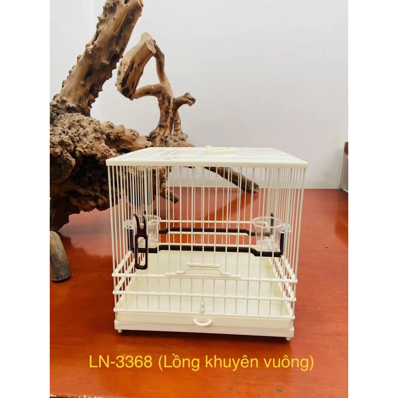 Lồng khuyên vuông nhựa Lồng chim khuyên Đài Loan cao cấp nhựa ABS màu Trắng sữa kèm đủ phụ kiện KV02